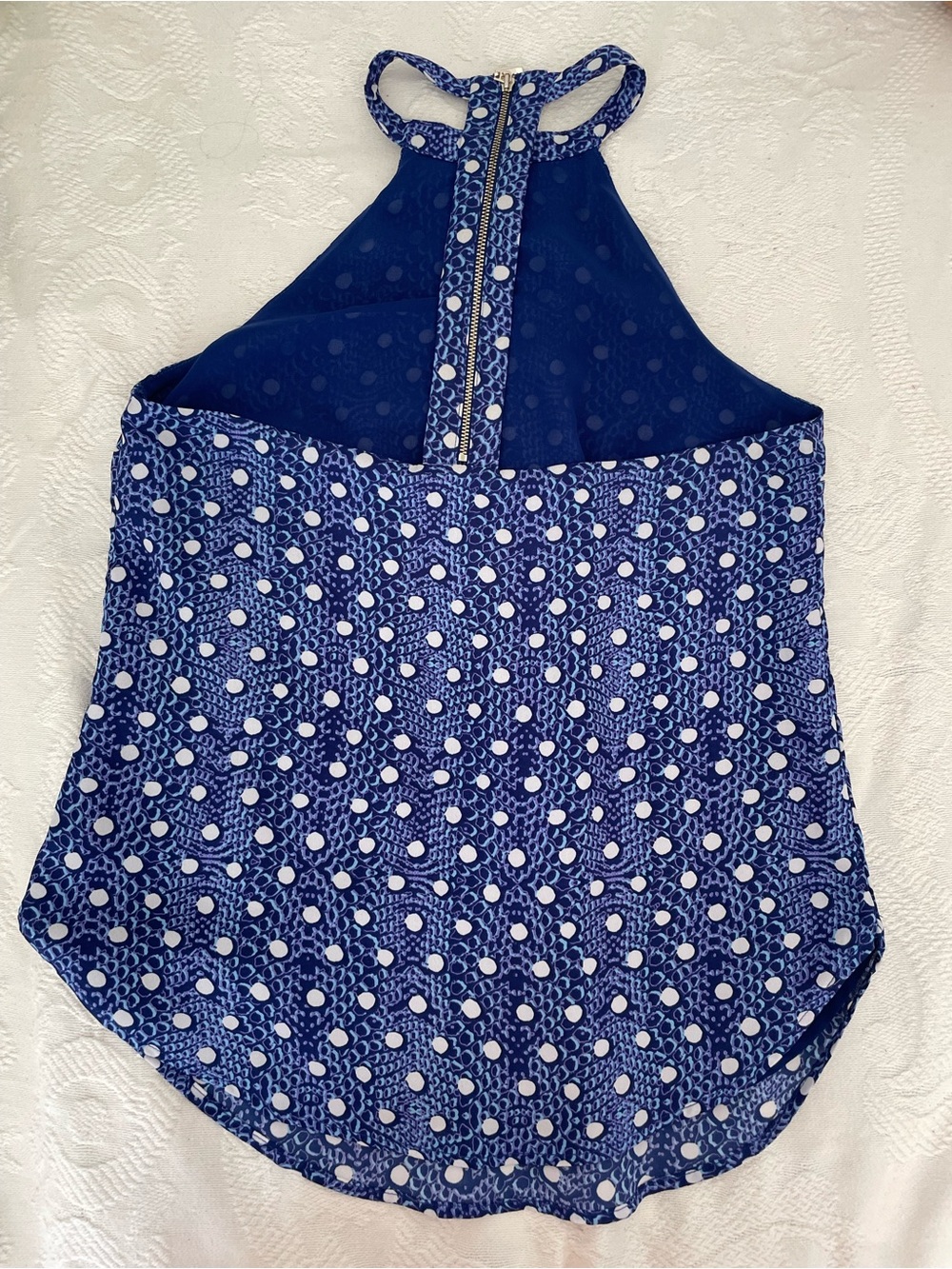 Dynamite Blue Halter Neck Polka Dot Tank Top - Picture 2 of 5